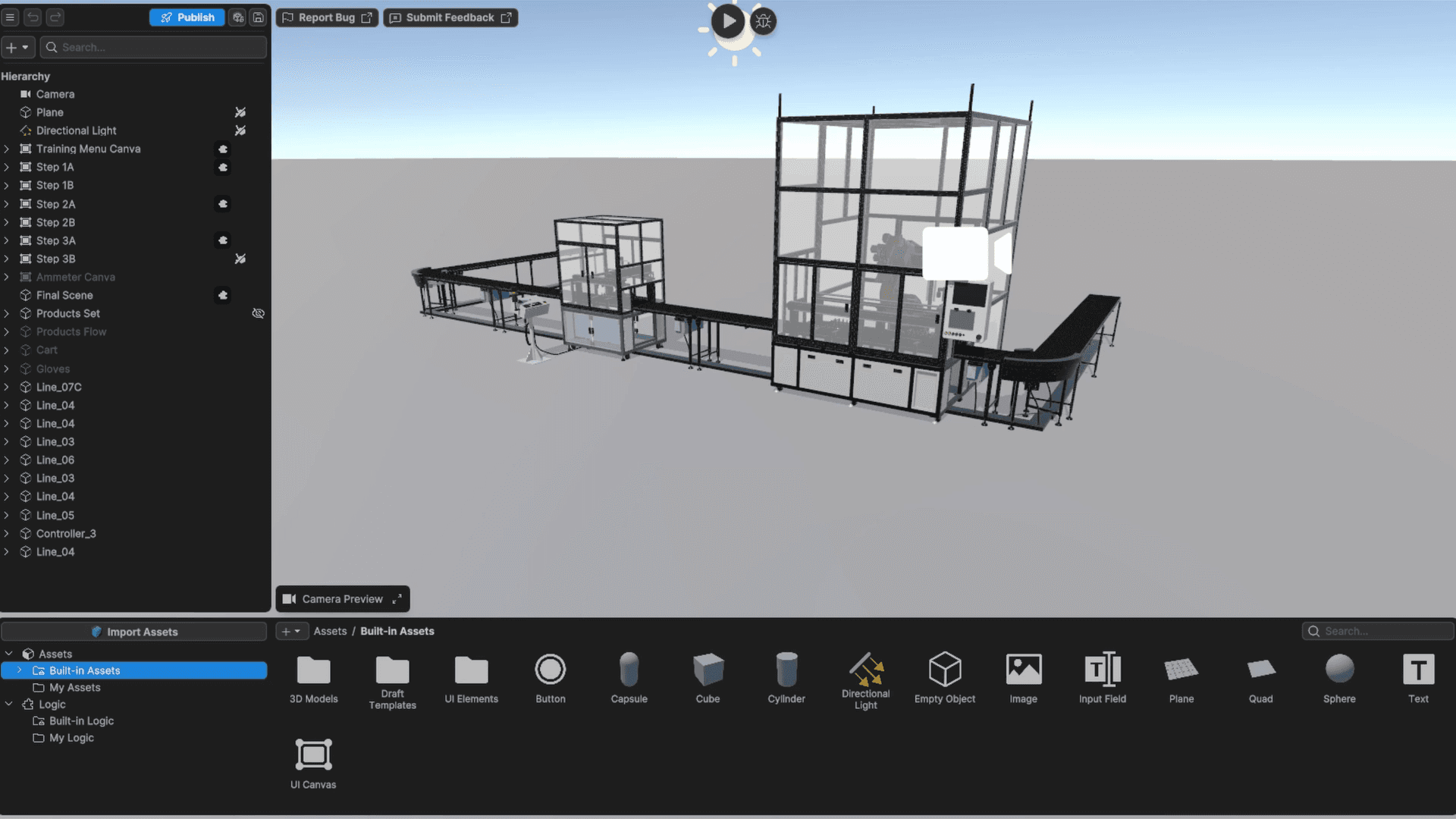 Interface do usuário do Unity Studio mostrando uma etapa do tutorial Introdução ao Unity Studio Learn